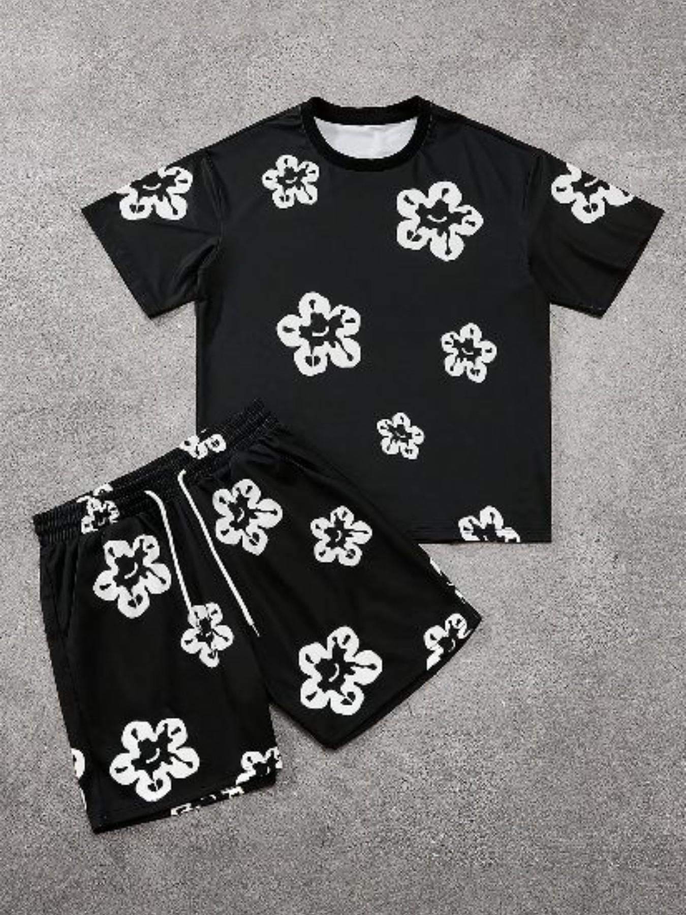 Men's Summer Suit Short Sleeve T-Shirt and Shorts, Breathable and Quick-Dry, Casual All over Print, Ideal for Outdoor Activities