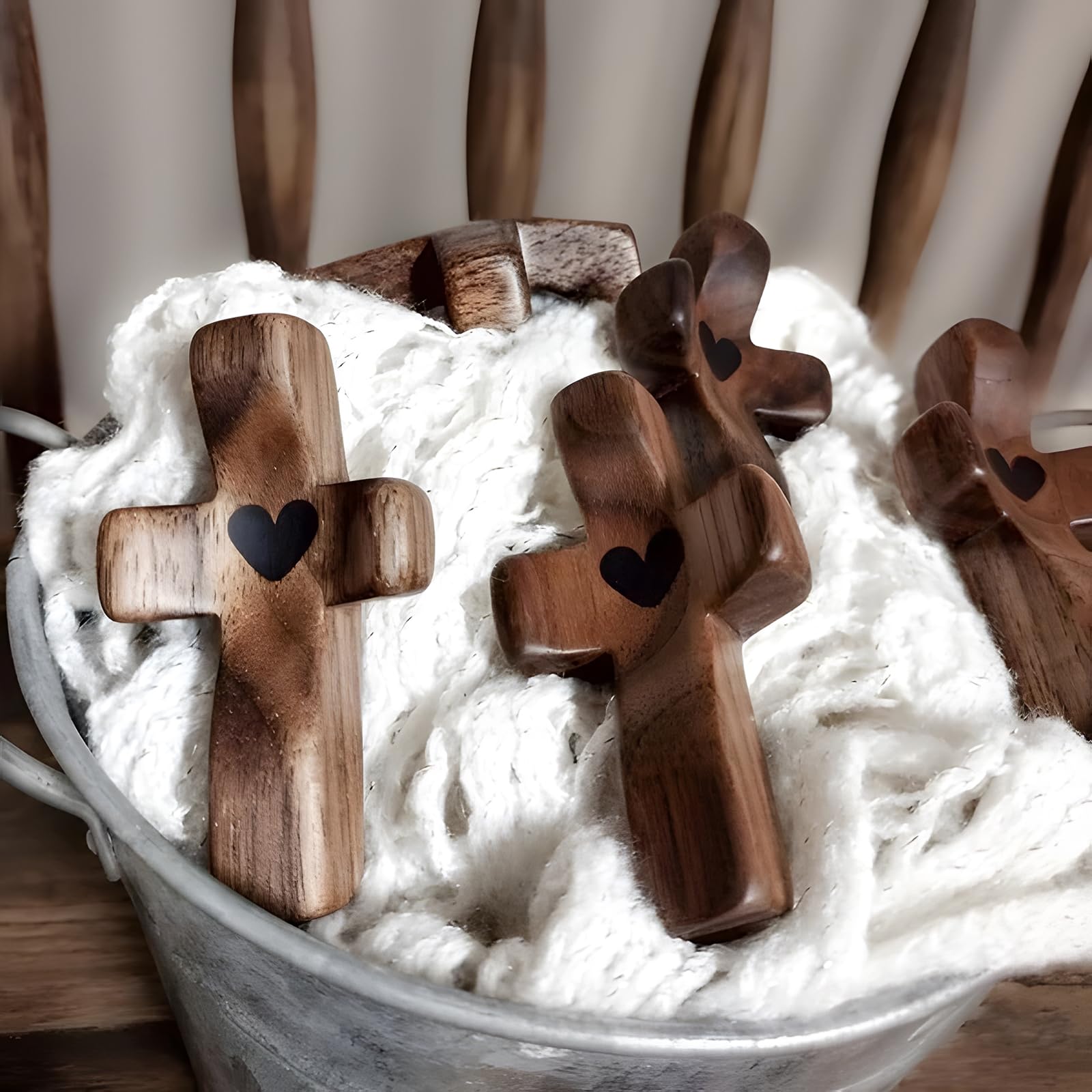 Cross My Heart, 3Pcs Wooden Cross Decorations, Cross Fidget for Anxiety Relief, Multi-functional Spiritual Symbols for Home and Office, Encouragement Religious Gift