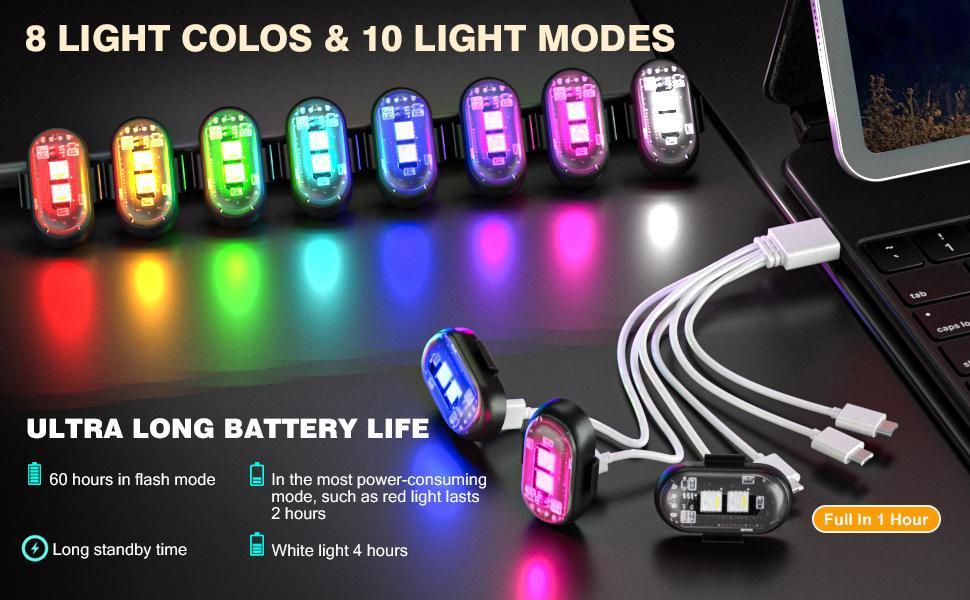 6PCS Wireless LED Lights for Car with Remote Control, Wireless LED Strobe Lights 8 Color USB Charing IP65 Waterproof Anti-Collision Warning Light for Car Interior Truck Motorcycle Drone Aircraft Bike