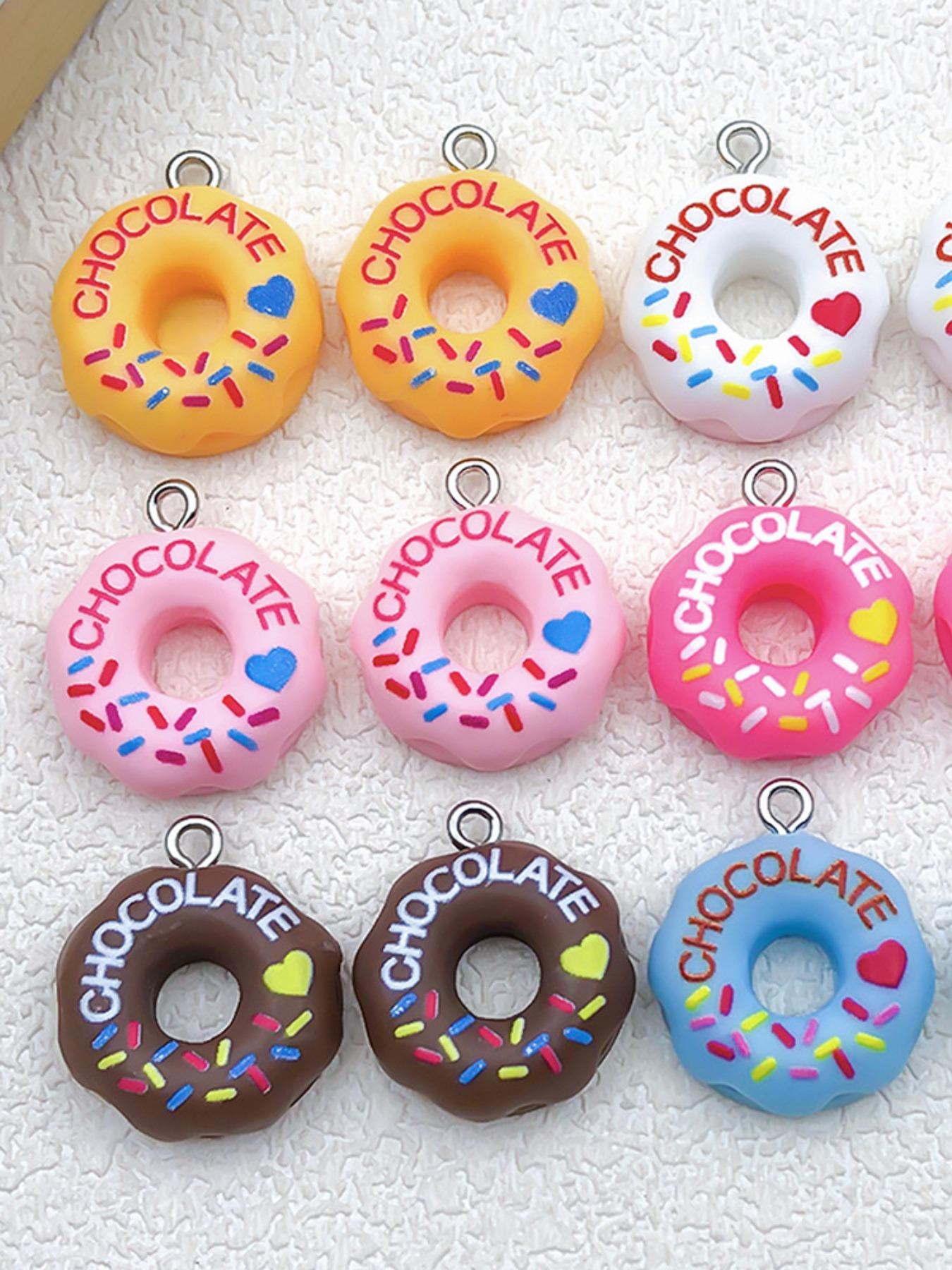 5 Piece Resin Donut Pendants DIY Craft Accessories, Multicolor Earrings Necklace Bracelet Keychain Jewelry Set, All Seasons