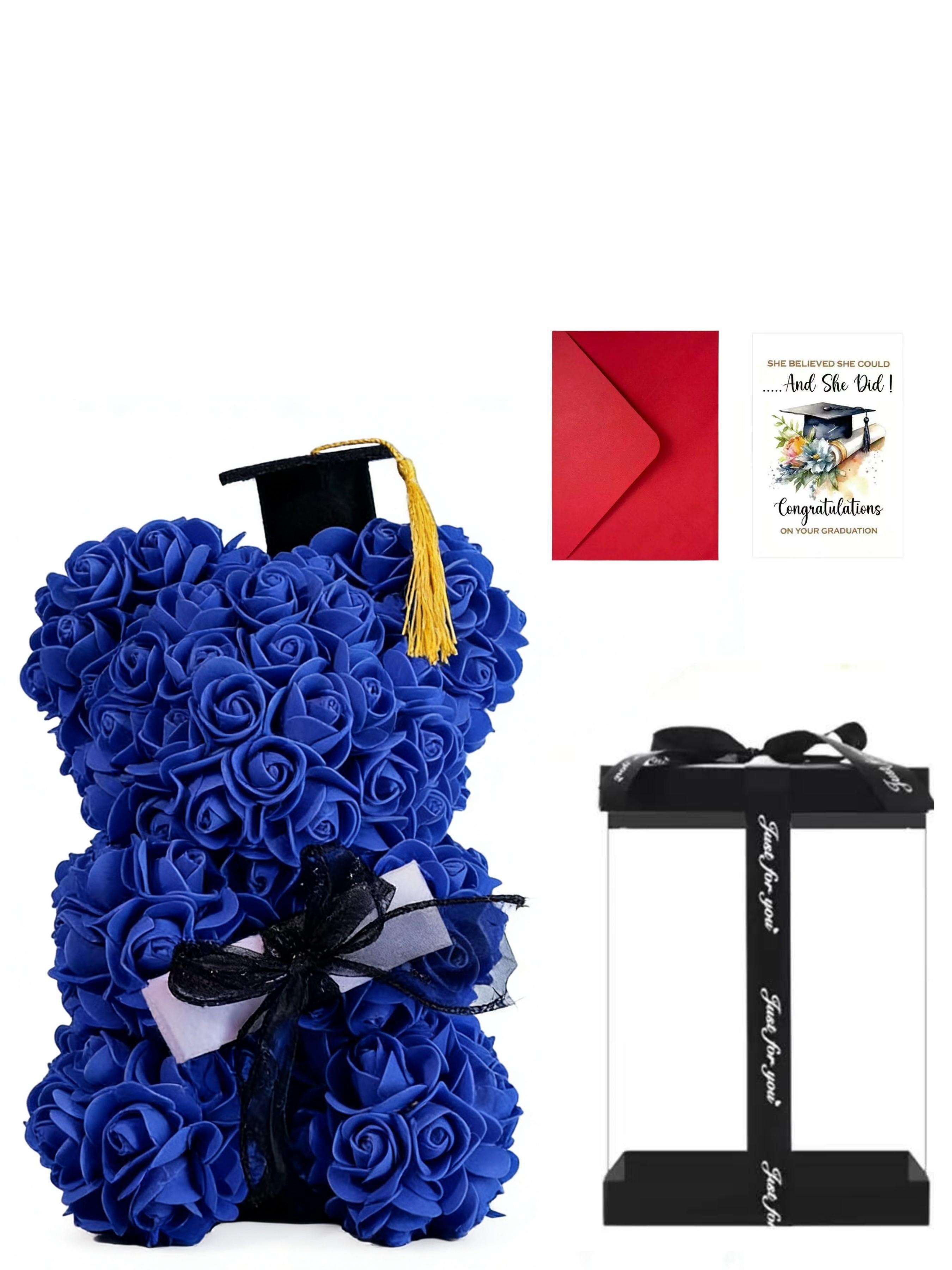 Graduation Gift Card with Bear Design, Pe Rose Flower Theme, Perfect for Classmates, Includes Envelope, Ideal Graduation Souvenir