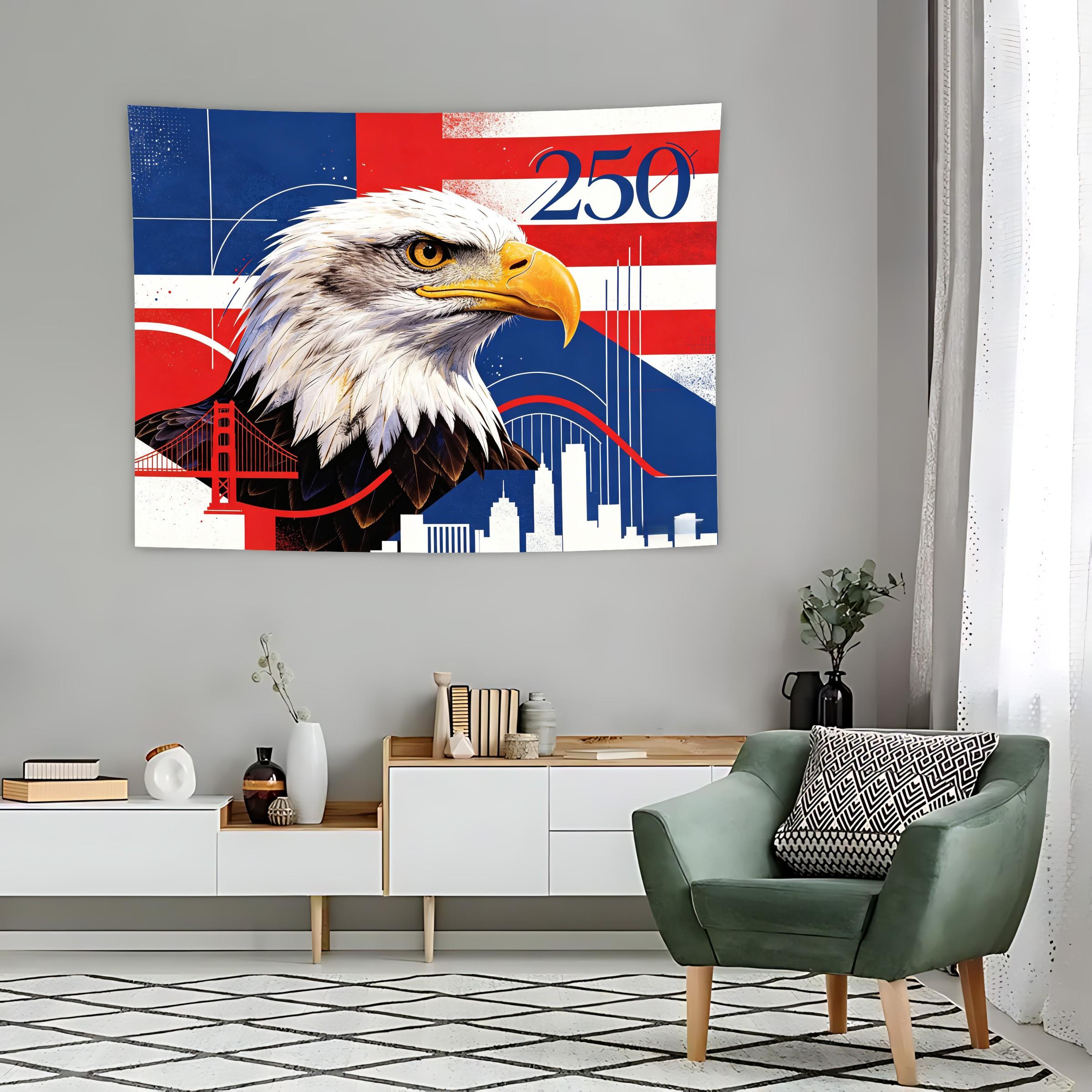 250th Anniversary Bald Eagle Tapestry, Patriotic Usa Flag, Golden Gate Bridge Cityscape, Vintage Wall Art for Home Decor, Large Aesthetic Gift