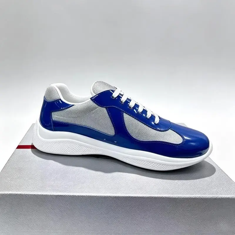 Men’s Trendy Low-Top Chunky-Sole Casual Walking Sneakers, Breathable Woven Uppers with Glossy Patent-Leather Accents, Lace-Up Design, Improved Cushioned Outsole for Daily Wear & Casual Sports, Blue
