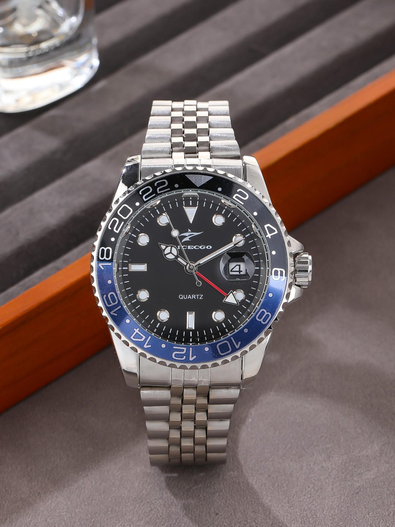 Men's Business Fashion Round Dial Stainless Steel Quartz Wristwatch for Party, Trendy All-match & Exquisite Watch for Birthday Gift with Box