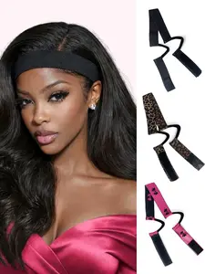 3pcs Double Sided C Shaped Earless Wig Bands,Elastic Leopard Bow Print Melt Headband with Ear Cutouts Lace Melting Front Headpiece Band Accessories for Secure and Comfortable Wig Fit