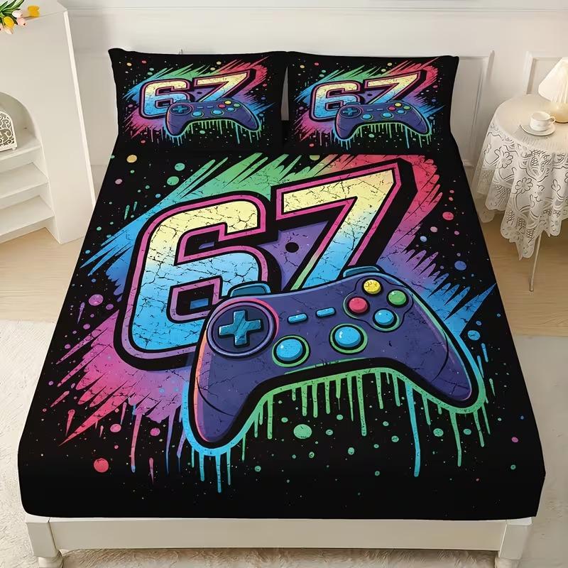 3-piece gaming style game controller bed sheet set (1 * bed sheet+2 * pillowcase, no core) gaming style bedding set/mattress protective cover, soft and breathable, suitable for home and room use