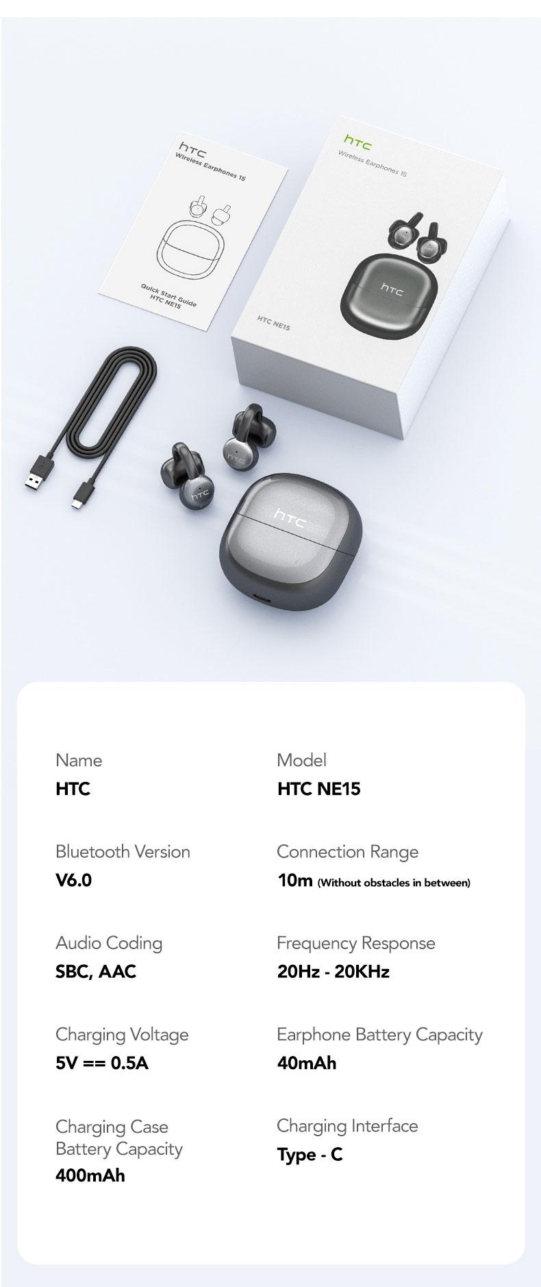 HTC NE15 AI translation earphones clip-on earphones business earphones Bluetooth earphones 6.0 low latency earphones IPX5 waterproof HiFi sound quality ear clip wireless earphones