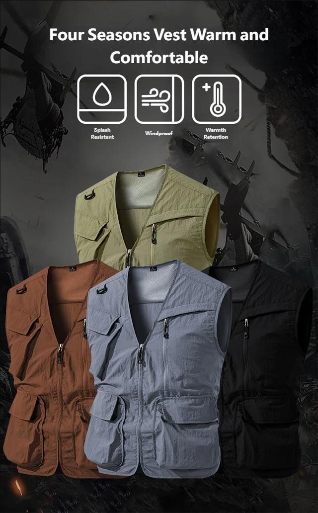Vest Jacket Man Multi Pocket Hiking Jacket Travel Fishing Outdoor Tactical Photographer Waistcoat Mesh Cargo Sleeveless Coat
