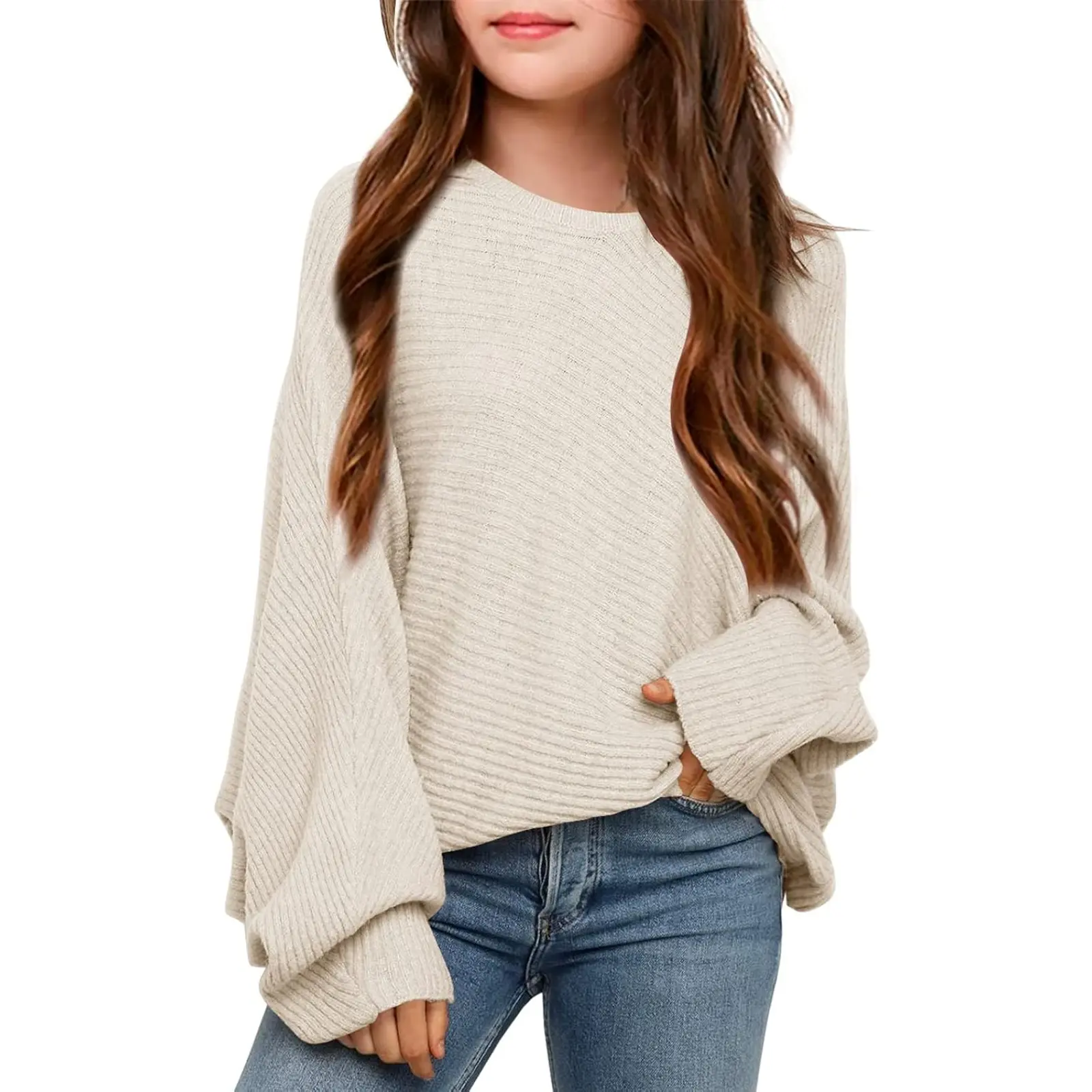 Haloumoning Girl's Oversized Turtleneck Fall Sweaters Kids Batwing Long Sleeve Slouchy Chunky Cute Pullover Jumper Shirts 5-14T