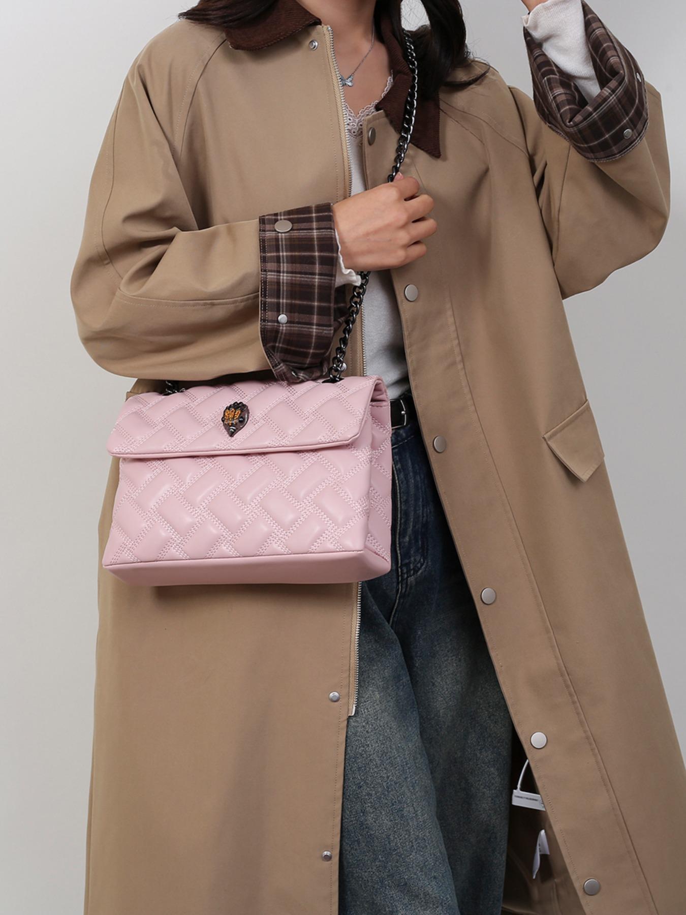 2026 New European Style Chain Messenger Bag, Plaid PU Material, Large Capacity, All Seasons, Perfect for Commuting and Daily Use