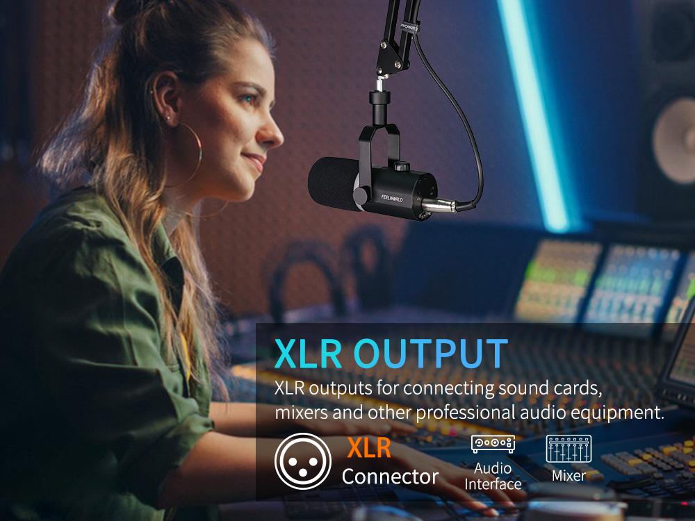 FEELWORLD PM1 XLR USB Dynamic Microphone with Boom Arm Stand for Podcast Recording PC Computer Gaming Live Streaming Vocal Voice-Over, Studio Metal Mic, RGB Light, Mute Button, Headphones Jack