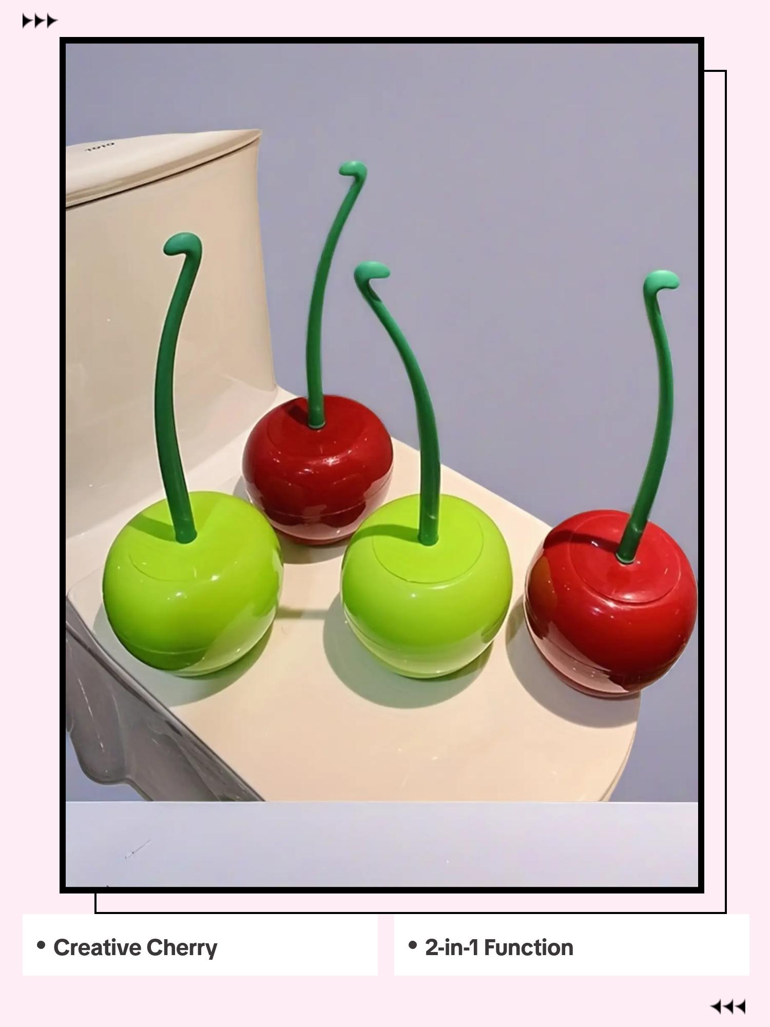 Creative Cherry Shaped Toilet Brush Set with Holder, 2-in-1 Cleaning Tool & Modern Luxury Decorative Ornament for Bathroom, Washroom, Vanity