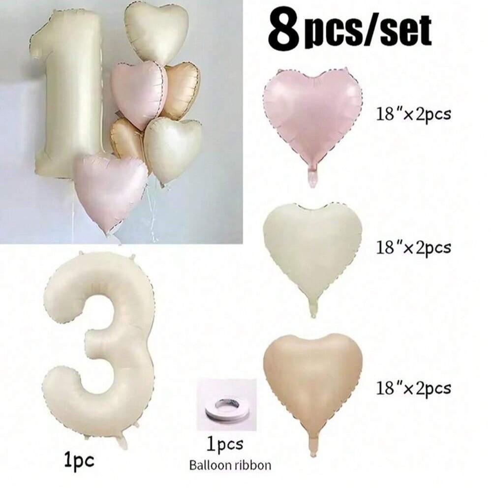 Aluminum Foil Heart Number Balloons Set of 8, Perfect for Birthday Parties, Decorative Party Supplies, Fun and Festive Decoration