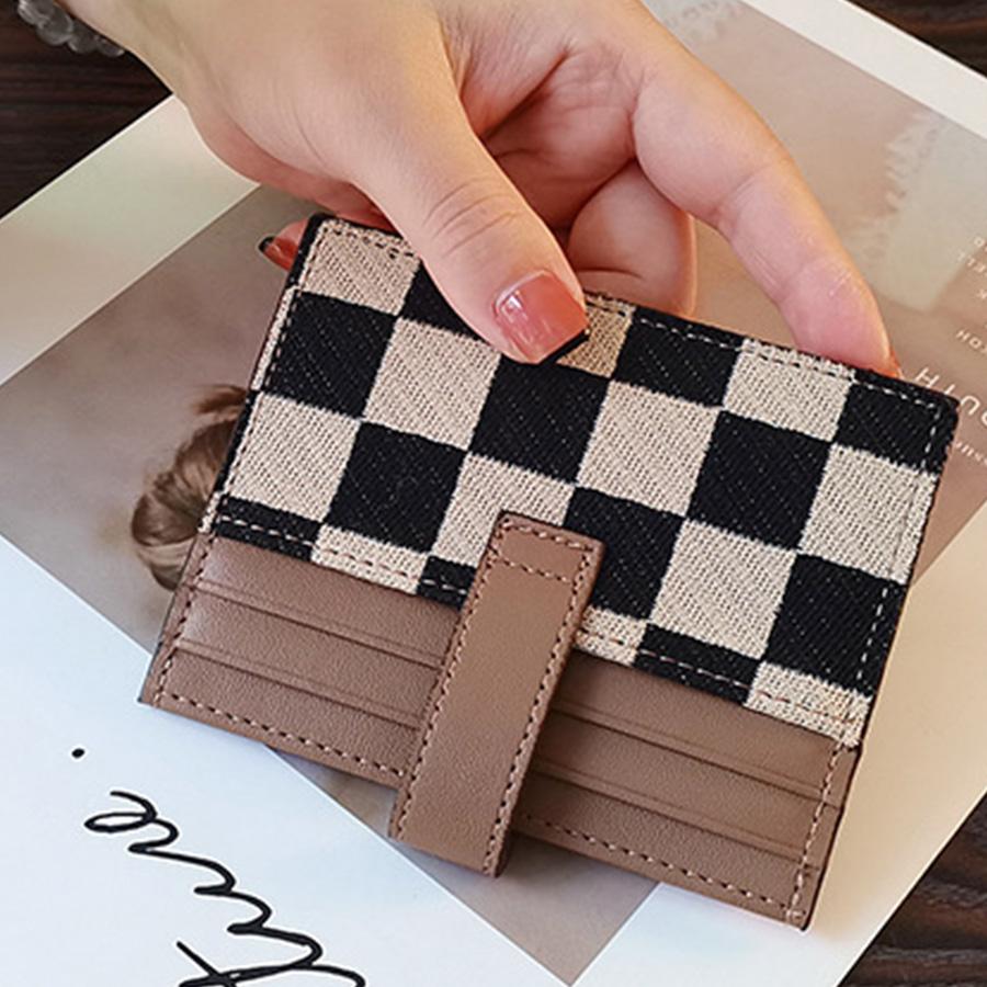 Women's Fashion Colorblock Plaid Short Wallet - Casual Canvas & PU Leather Zipper Card Holder With Snap Closure Leather Lining And Edging | Hand Or Dry Clean Only Card Covers Wallet For Cards Card Holder For Women