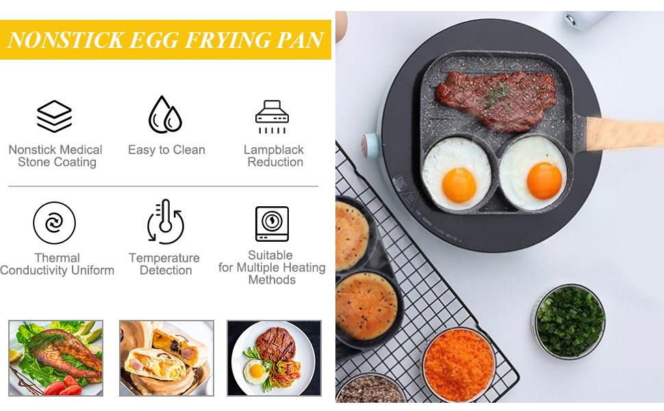Nonstick Egg Frying Pan, Mini Nonstick Pan Divided Grill Frying Pan, Heat Resistant Handle 3 Section Skillet Mini Pancake Pan, Cooking Pan for Breakfast, Egg, Bacon and Burgers, 7.3 in