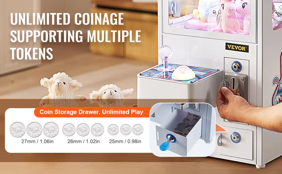 VEVOR Claw Machine, 0-3 Jaw Diameter 0-5 Jaw lifting, Crane Prize Grabber Commercial Arcade Game Toys, Cool Fun Grab-And-Win Machine w/ Light and Sound, Dispenser Vending Toy For Kids, Boys Girls