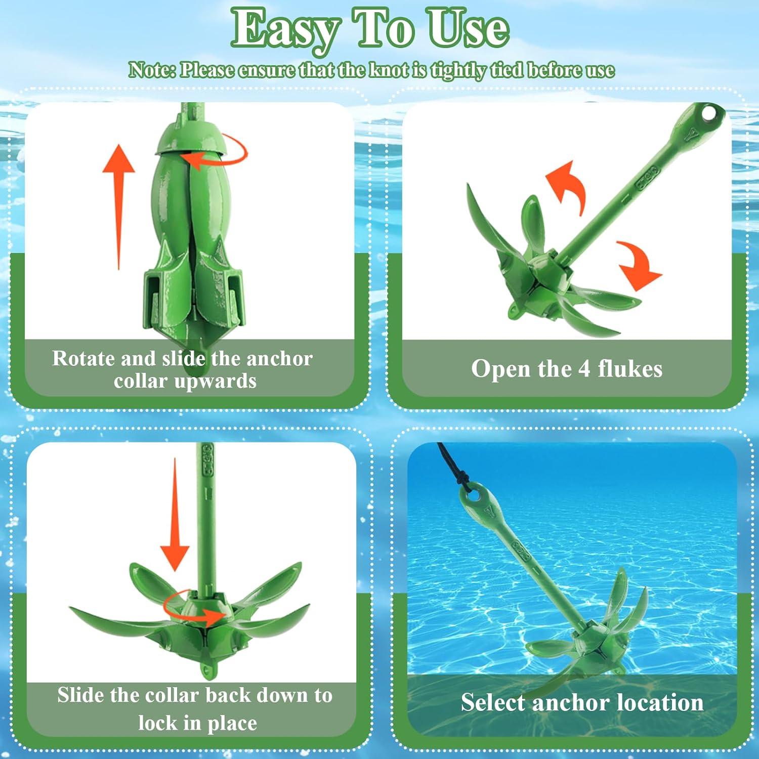 Kayak Anchor, 3.5 Lb Folding Marine Grapnel Anchor Kit with 40ft Rope and Buoy for Kayaks Jet Ski SUP Paddle Boards PWC Inflatable Small Boat Canoes Fishing, Kayaking & Boating Accessories