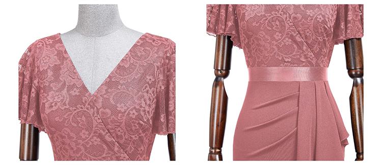 MIUSOL 84140A Women's Vneck Floral Lace V Neck Elegant Ruffle Shortsleeve Cocktail Party Slim Dress for Formal Wear Cocktail Party