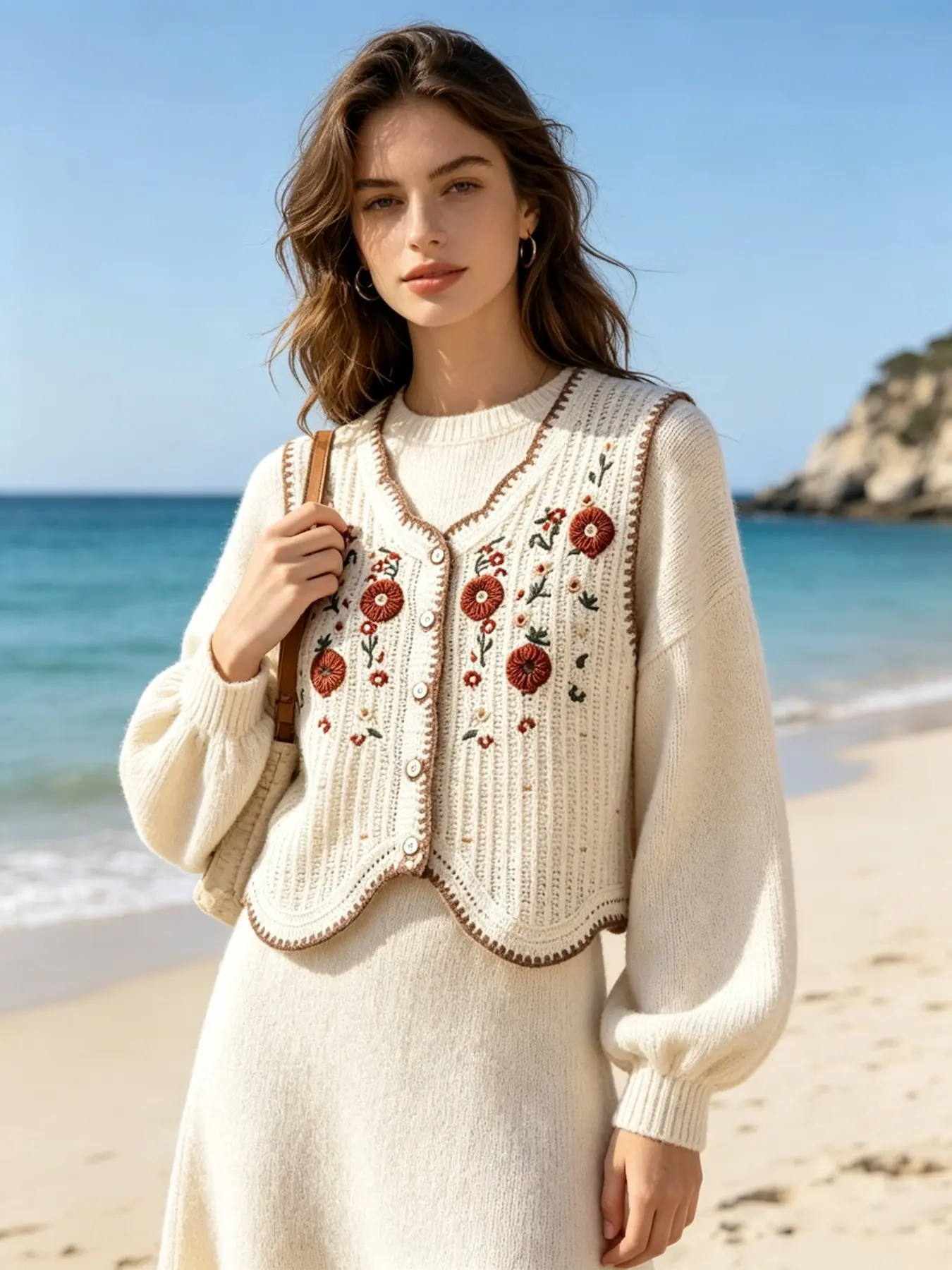 O‑Neck Cable‑Knit Sleeveless Crochet Knit Gilet for Women, Breathable Soft‑Warm Short Layering Outer Vest, Trendy Cozy Knitwear for Autumn‑Winter Daily, Indoor Leisure and Seaside Outfit