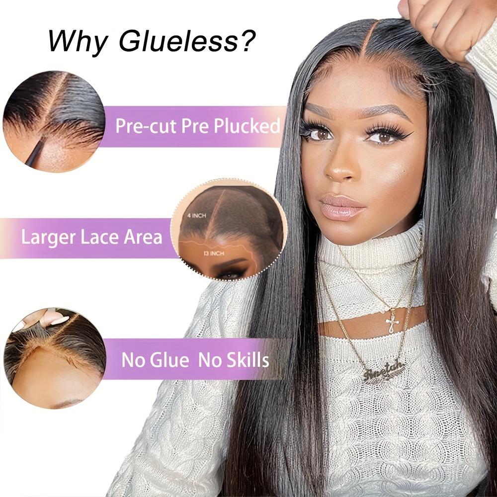 Bling Hair 180% Density Wear and Go Glueless Wig Human Hair Straight 6x4 Pre-Cut HD Lace Front Closure Wig for Women Pre-Plucked Transparent Lace Natural Look Easy Application Precut Lace Wig