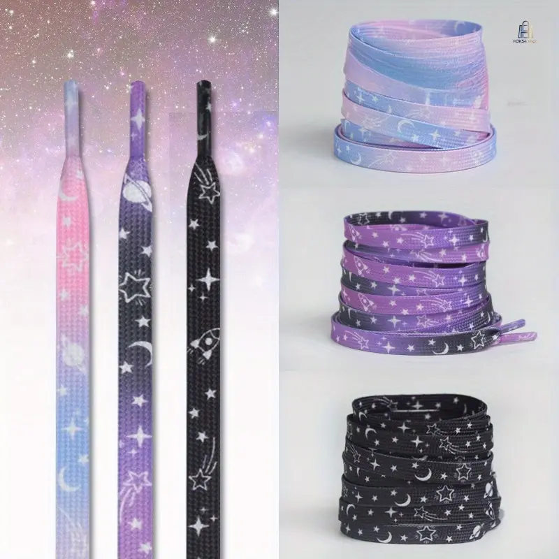1 pair Star and Moon Tie-Dye Printed Colorful Shoelaces Suitable for Sneakers, Canvas Shoes, and Sports Shoes - Perfect for Gifting