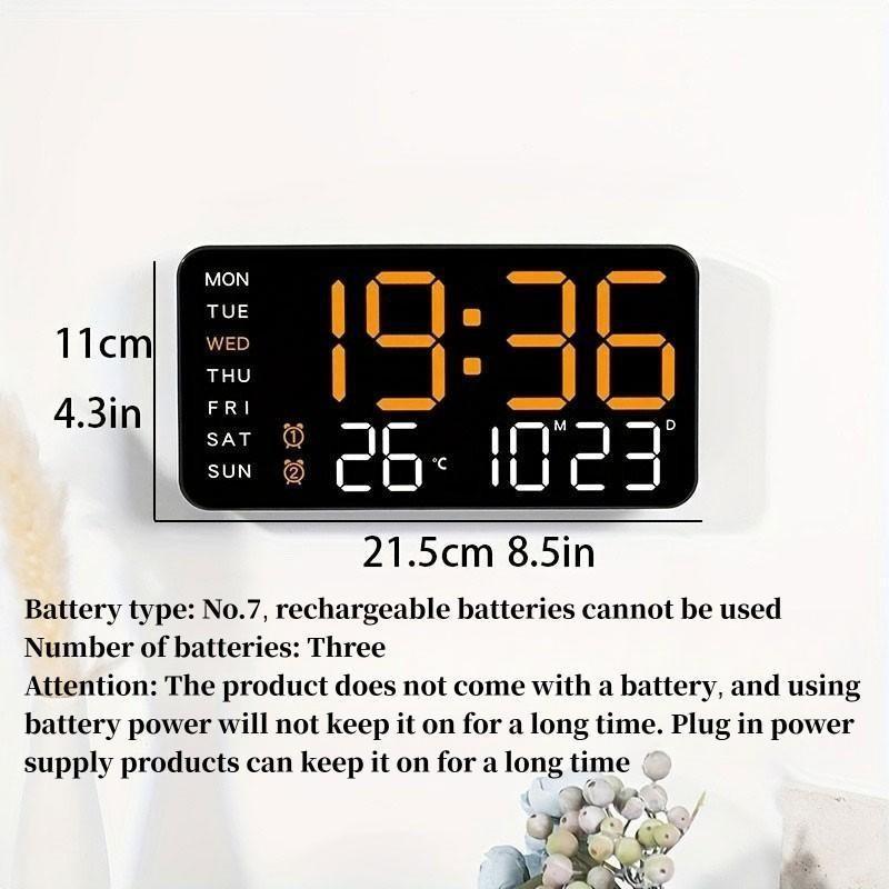 Large Digital Wall Clock with LED Display, LED Alarm Clock, Date & Temperature Timer, Ideal Gift for the Elderly, Living Room & Bedroom Decor
