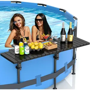 Pool Bar, Above Ground Pool Side Bar, 49.4×9.6" Galvanized Iron Poolside Table Holds 110LBS, Swim Up Bars Fit Top Rails 4.48" or Less, Frame Above Ground Round & Oval Swimming Pools Accessories