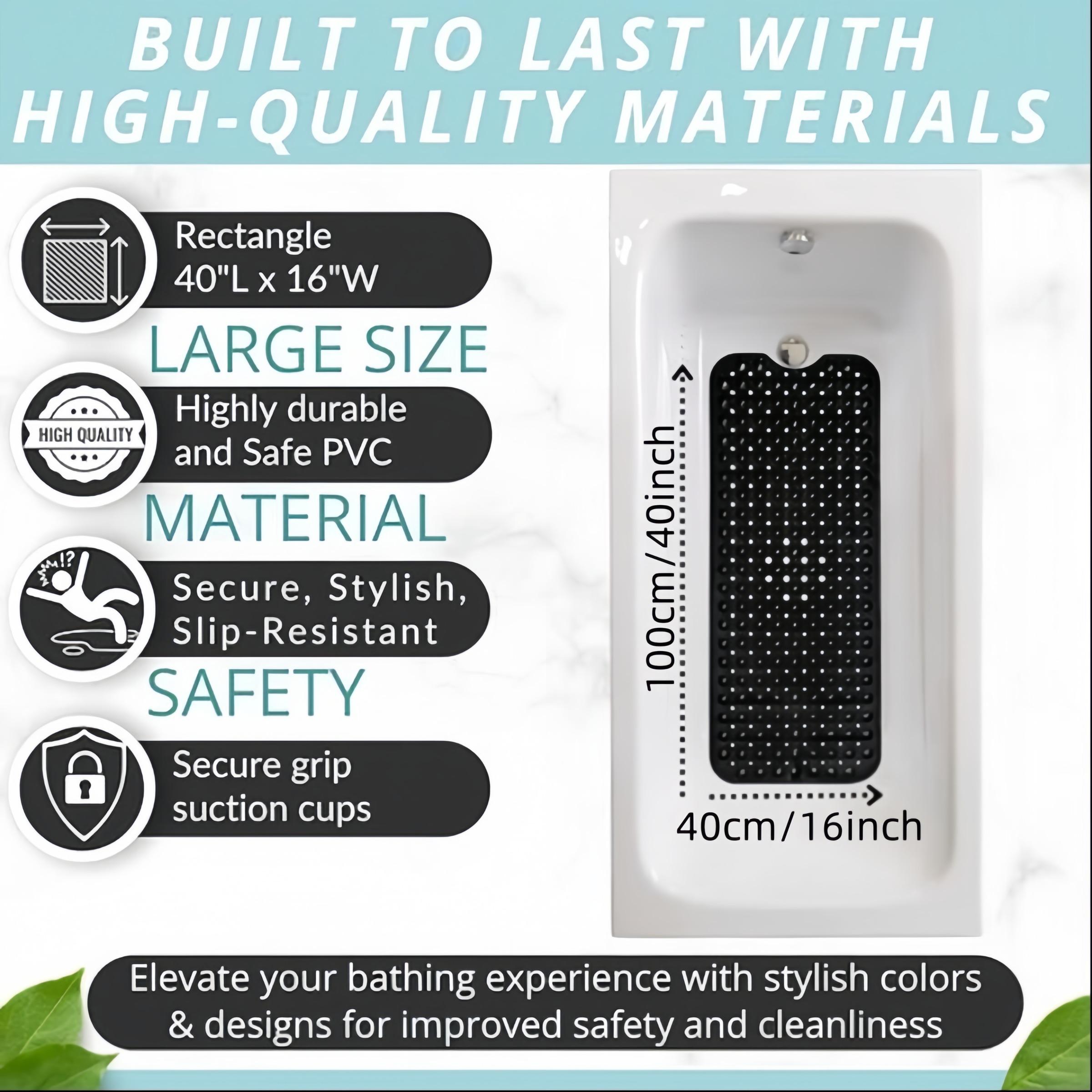 Extra Long Non-Slip Bath Mat 100x40 Cm, Tub Pad with Suction Cups and Drain Holes, Bathroom Accessory