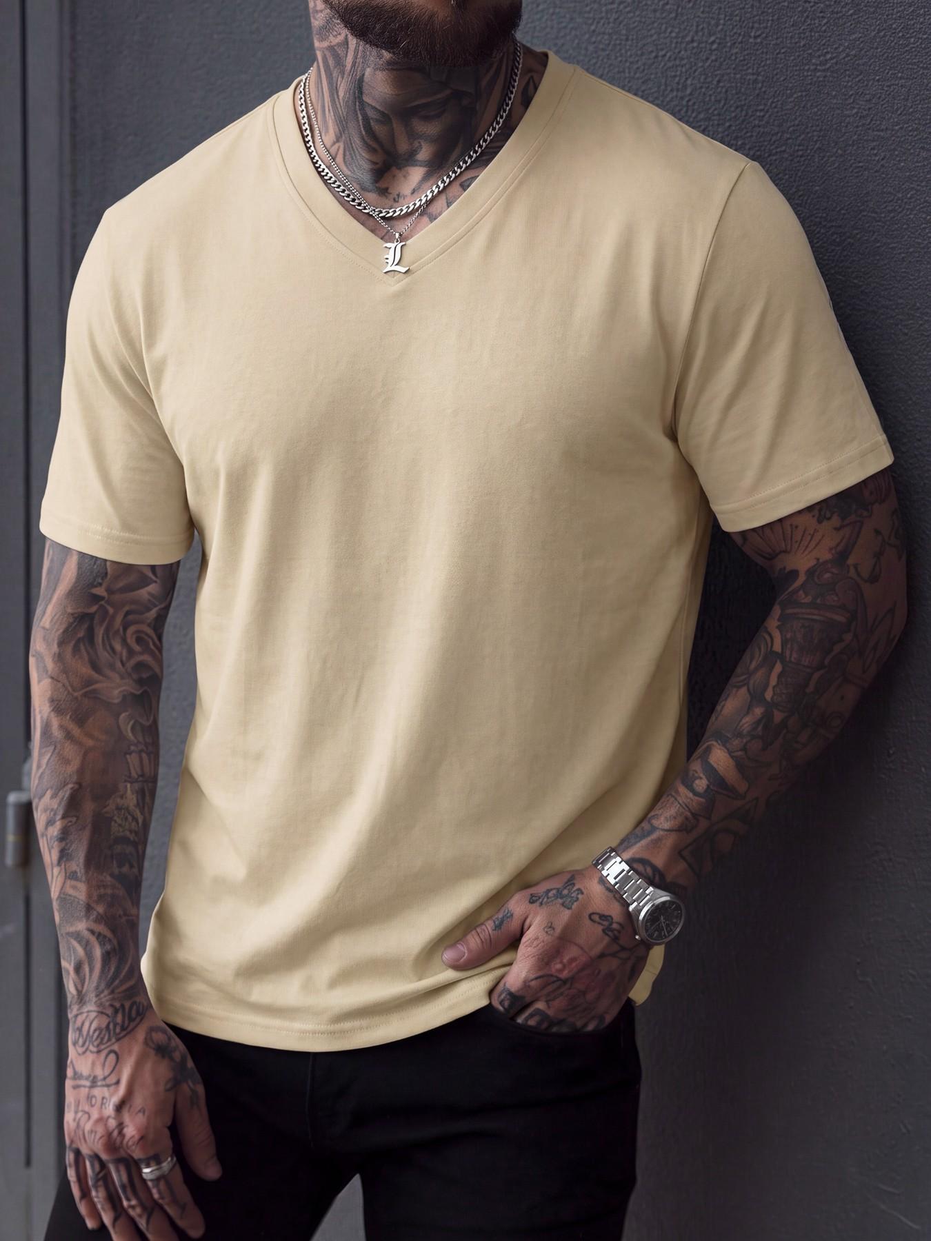 5-Pack Men's Slim Fit Cotton V-Neck T-Shirts, Casual Classic Short Sleeve Basic Daily Wear, Comfortable Solid Color Tees, Essential Clothing