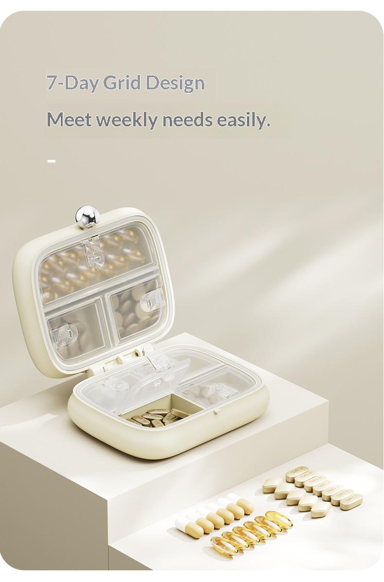 Portable pill box, mini pill box for three meals a day, mini pill container for carrying medication, pills, and health supplements