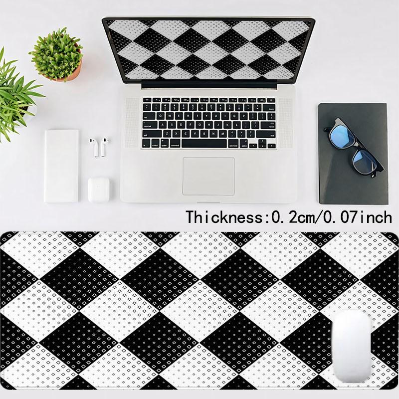 Black And White Geometric Diamond Desk Pad Gaming Mousepad XXL Mouse Pad For Laptop Desk Mouse Pad Extra Large With Non-Slip Rubber Base Stitched Edges Surface For PC Gamers Office Workers & Home Use