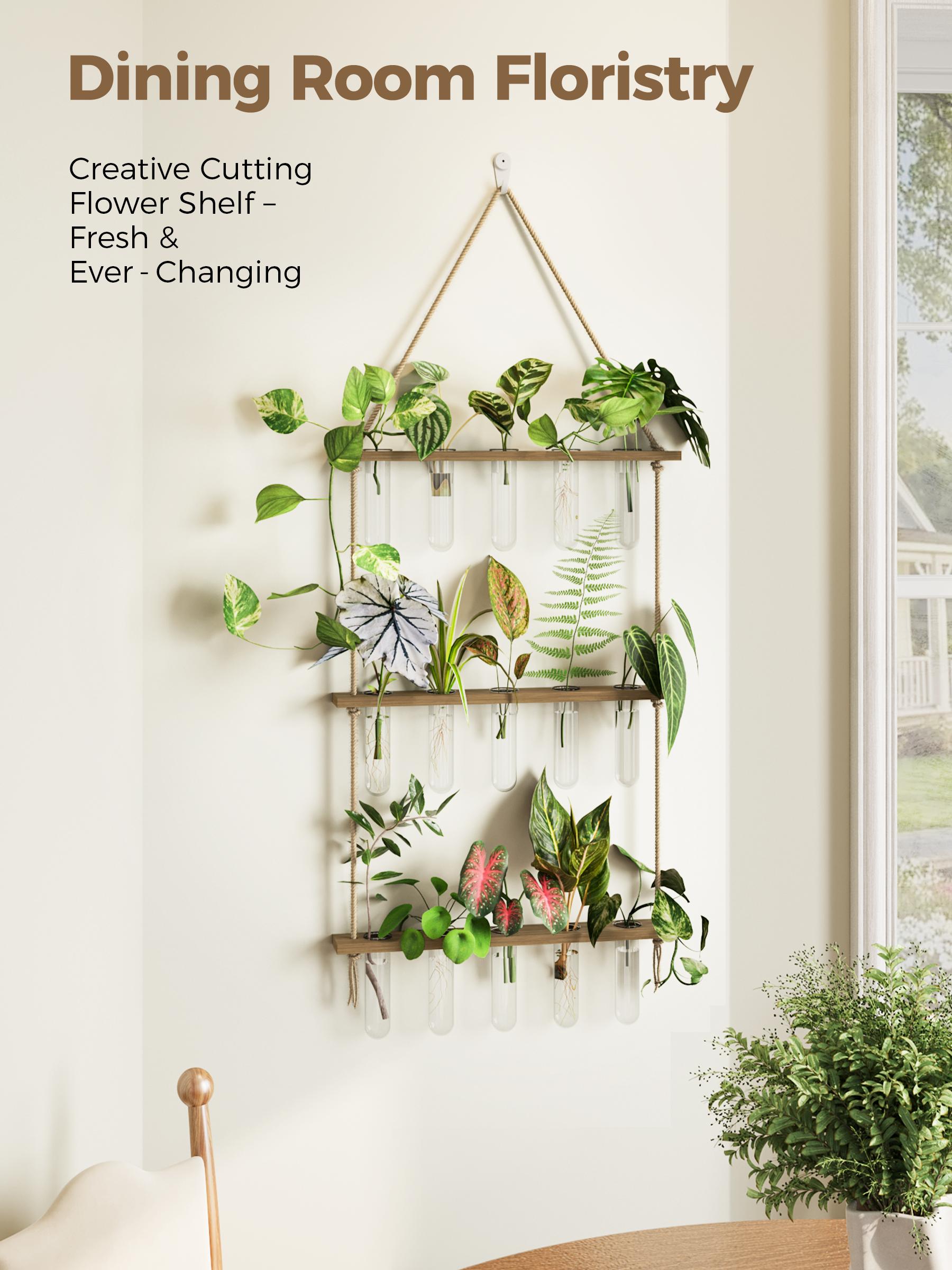 BamWorld Hanging Plant wall planter Propagation Station Glass Terrarium with 3 Tiered Wooden Stand 15 Glass Tubes for Hydroponic Plant Wall Hanging Planter Gift for Plant Lover Home Decor Bedroom Deco