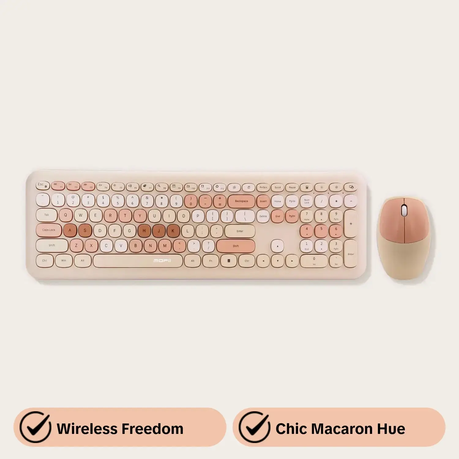 MOFii Wireless Durable Keyboard, Wireless Gaming Mouse, Keyboard And Mouse Wireless, Milk Tea Macaron 2.4GHz Connectivity Plug & Play for Desktop, External Computer Keyboard, Macbook Accessories, Portable Set, Cute Keyboard