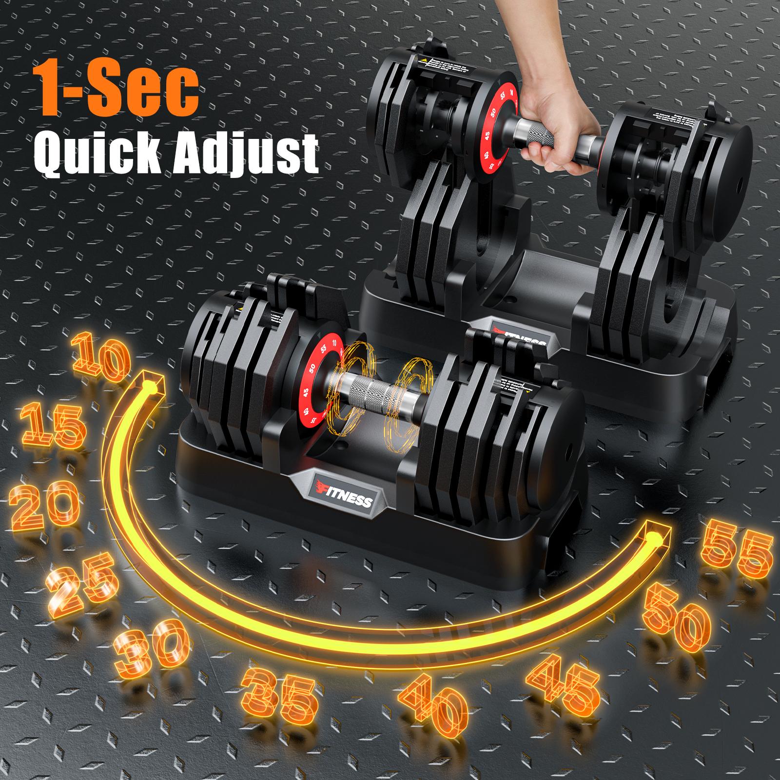 Bearbro 55lb/80lb Adjustable Dumbbells, 1-Sec Adjustable Weights Dumbbells , 5 in 1 Free Dumbbell with Anti-Slip Texture Handle, Weight Set For Home Gym Suit both Men and Women,dealsforyoudays