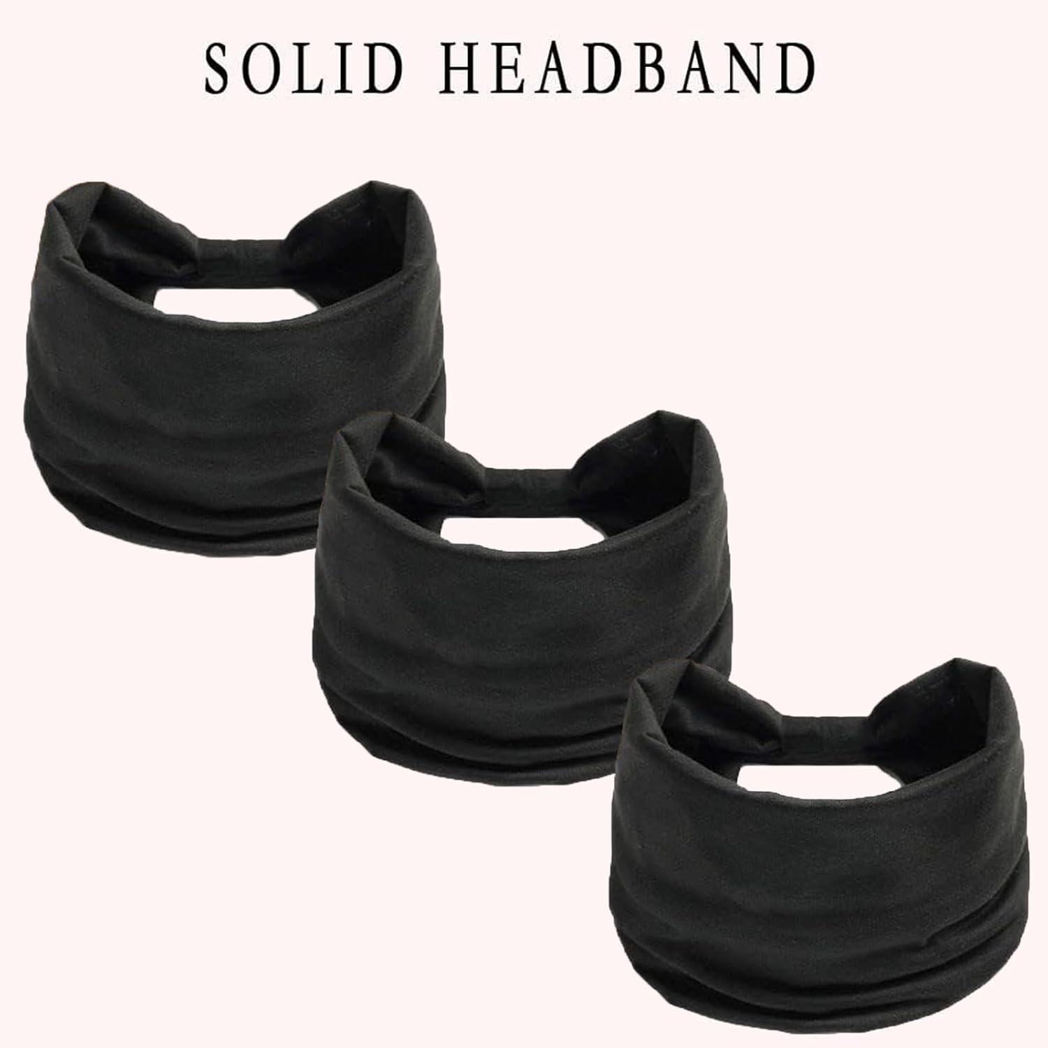 Women's Wide Sweatband Set, Sweat Wicking Workout Headband, 3-Piece Plain Sports Yoga Headbands, Elastic Twist Design, UV Protective, All Seasons Use