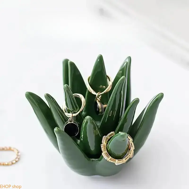 2026 Cactus Aloe Ring Holder Tray, Ceramic Jewelry Storage Display Stand for Home or Office Desk Decor, Cute Gift for Women, Friends and Mom