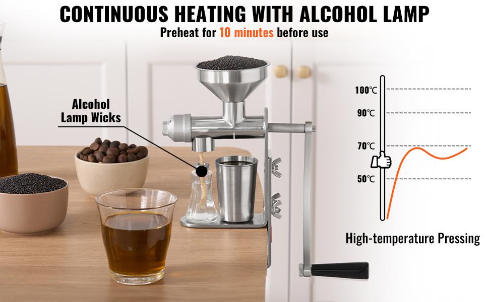 VEVOR Manual Oil Press Machine, Stainless Steel Oil Extractor Machine, Detachable Oil Presser for Effortless Cleaning, Household Oil Expeller for Pressing Peanuts, Sesame Seeds, Rapeseed, Tea Seeds