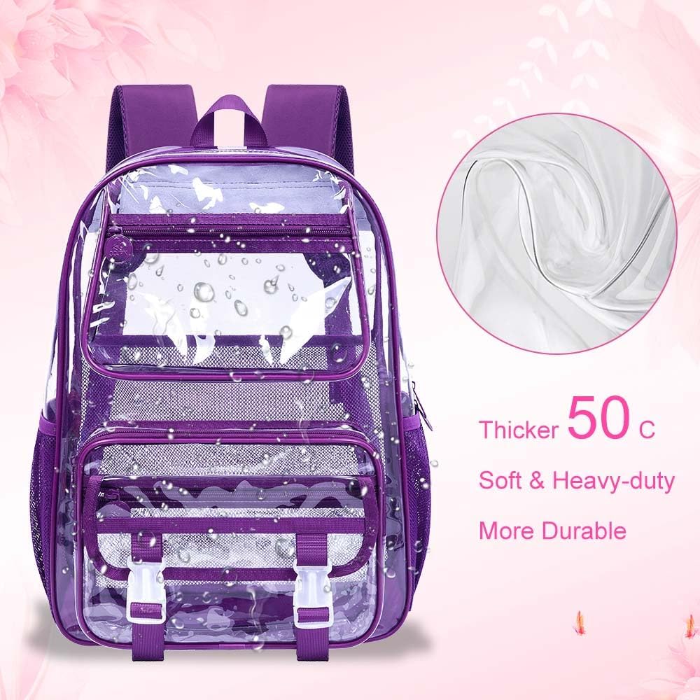 3 count Clear Backpack Heavy Duty, See Through School Bag for Girls, Sequins Transparent Bookbag for Women