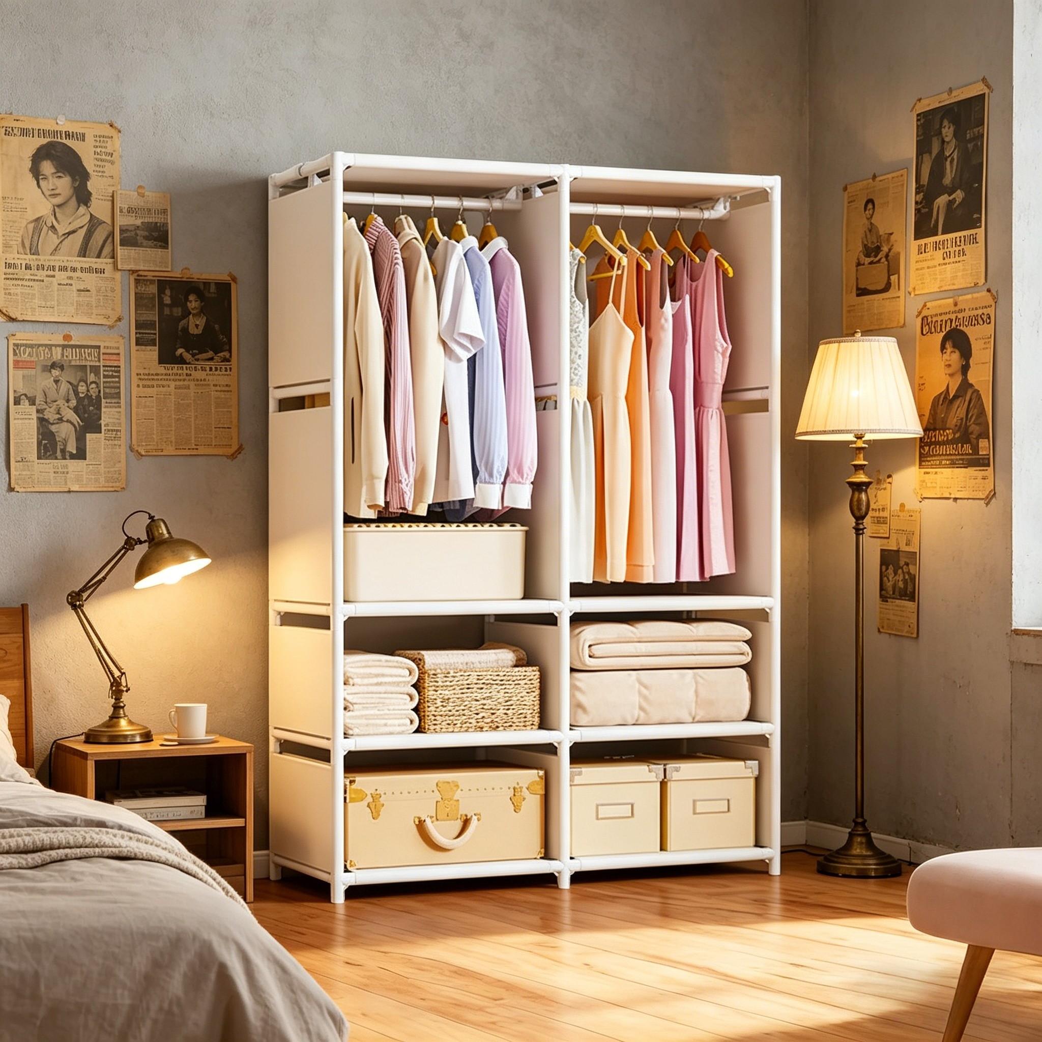 Home Floor-Standing Hat Rack, Simple Wardrobe for Bedroom, Multi-Layer Large Capacity Closet, Dust-Proof Storage Shelf for Dormitory