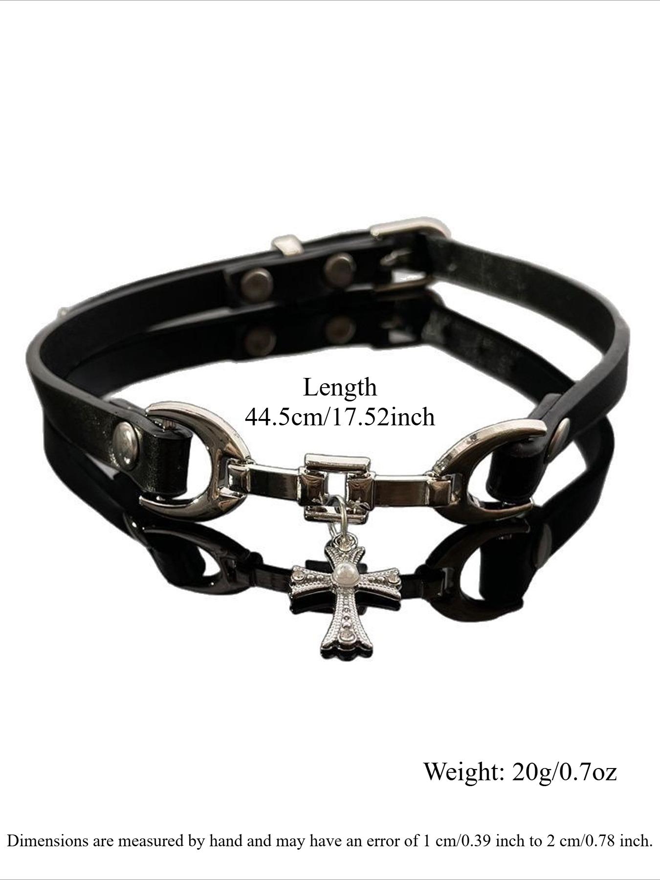 Women's Punk Style Leather Adjustable Star Necklace, Dark Metal Gothic Cross Star Butterfly Pendant Design, Party Personalized Jewelry Accessory