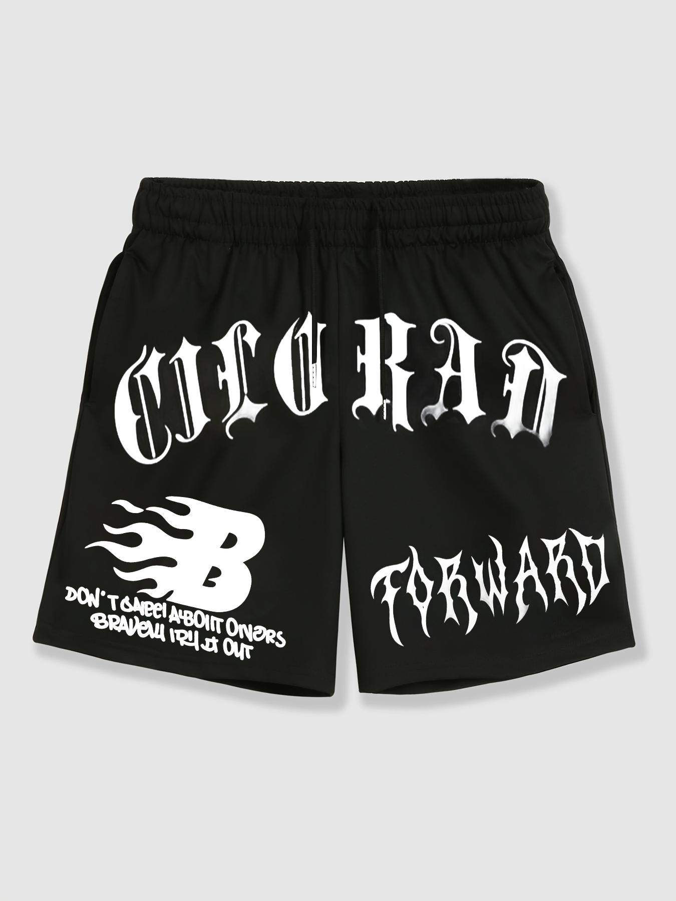 Men's Streetwear Shorts with Graphic Letter Print - Oversized Hip Hop Style, Drawstring Waist, Casual Athletic Gym Shorts for Summer, Trendy Urban Fashion, Comfortable Lightweight Fabric, Perfect for Workout, Lounge & Daily Wear