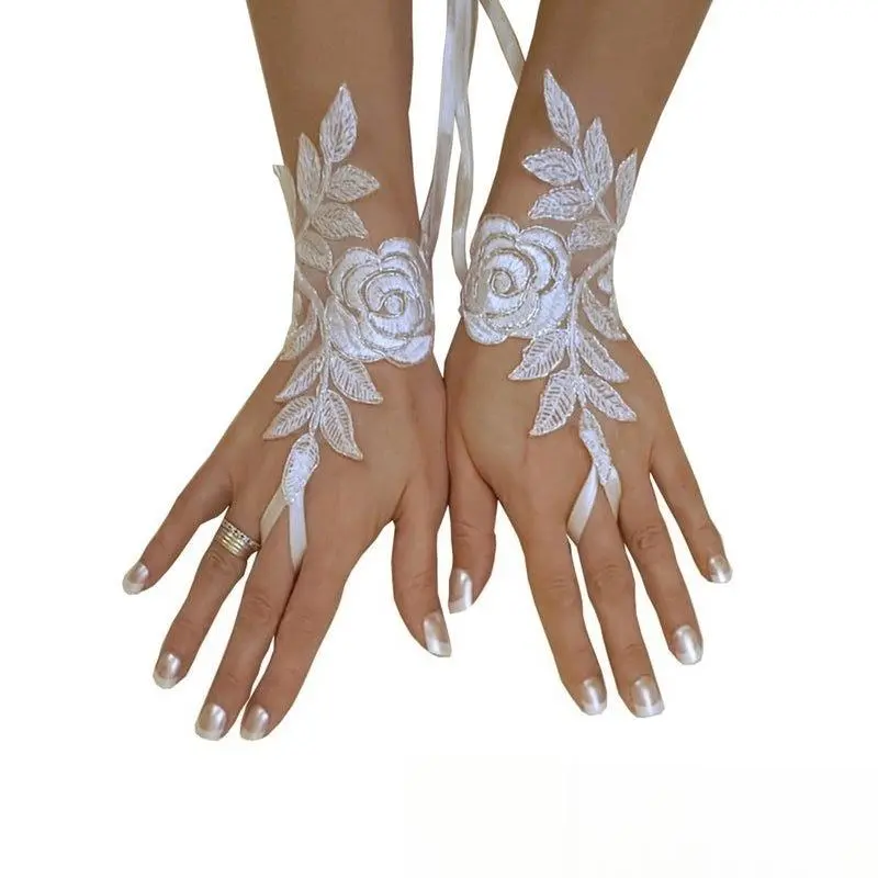 Women's Classic Lightweight Breathable Sheer Lace Bridal Gloves - Female Brides' Accessory with Rose Embellishments, Stitchwork for Weddings, Formal Occasions, Party Outfits, Evening Gowns, Lace Design, Clothes, Floral Lace