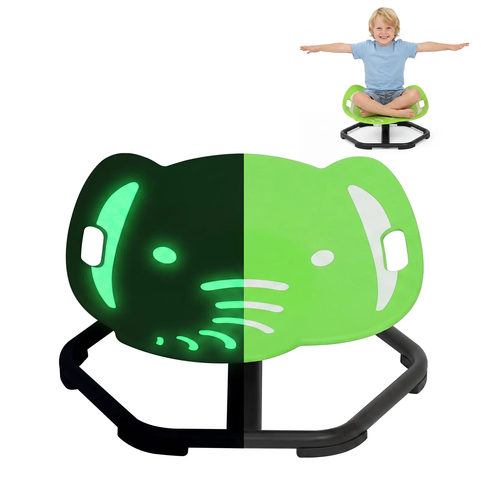 Glow-in-the-Dark Elephant Sensory Spinning Chair for Kids, 360° Swivel Seat with Handle for Autism ADHD Body Coordination Training, 220lbs Capacity, 3+ Years