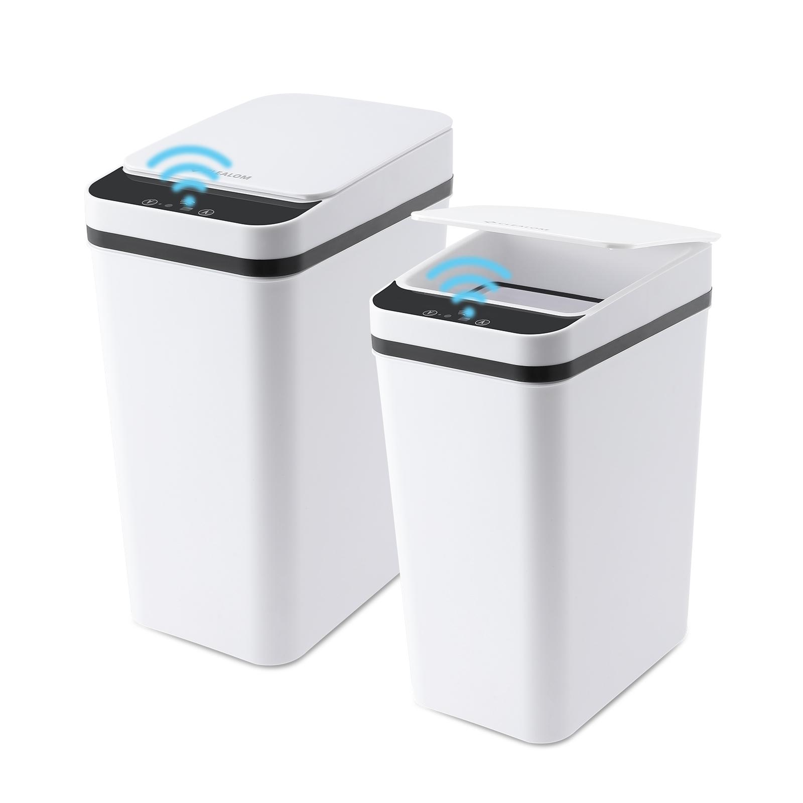 CLEALOM 2 Pack 2.2 Gallon  Touchless  Can, 2 Pack 3.6 Gallon  Touchless  Can，Small Motion Sensor Smart Trash Can, Slim Waterproof Trash Bin for Bedroom, Bathroom, Office, Living Room, White and Black Garbage Automatic，Summer Vibes