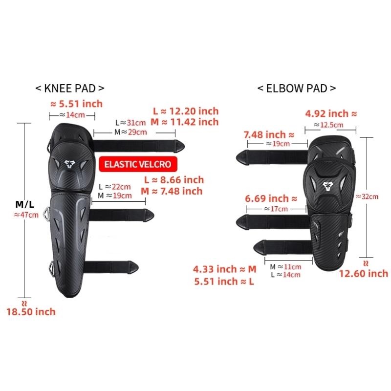 Vemar 4-Piece/Set Motorcycle Knee and Elbow Pads Set, Long Protective Gear for Cycling, Unisex Elbow Guards Knee Protector for Safety Motorbike Riding