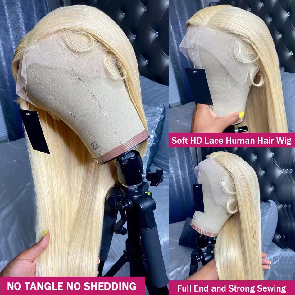 Tahikie 30 Inch 613 Blonde Human Hair Lace Front Wig 13x6 HD Transparent Swiss Lace Pre-Plucked Natural Hairline Straight 200% Density Medium Size