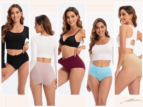 INNERSY Women's High Waisted Cotton Panties 5-Pack, Soft & Breathable Underwear, Comfortable Full Coverage Briefs for Everyday Wear, Stretchy & Durable Bag
