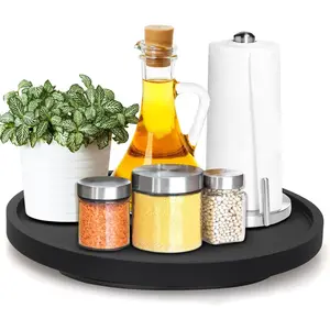 12" Black Wood Lazy Susan Cabinet Turntable Round Organizer Tray Decorative Wooden Lazy Susans for Dining Table Top Sink Countertop Large Lazy Susan Rotating Tray Spice Rack
