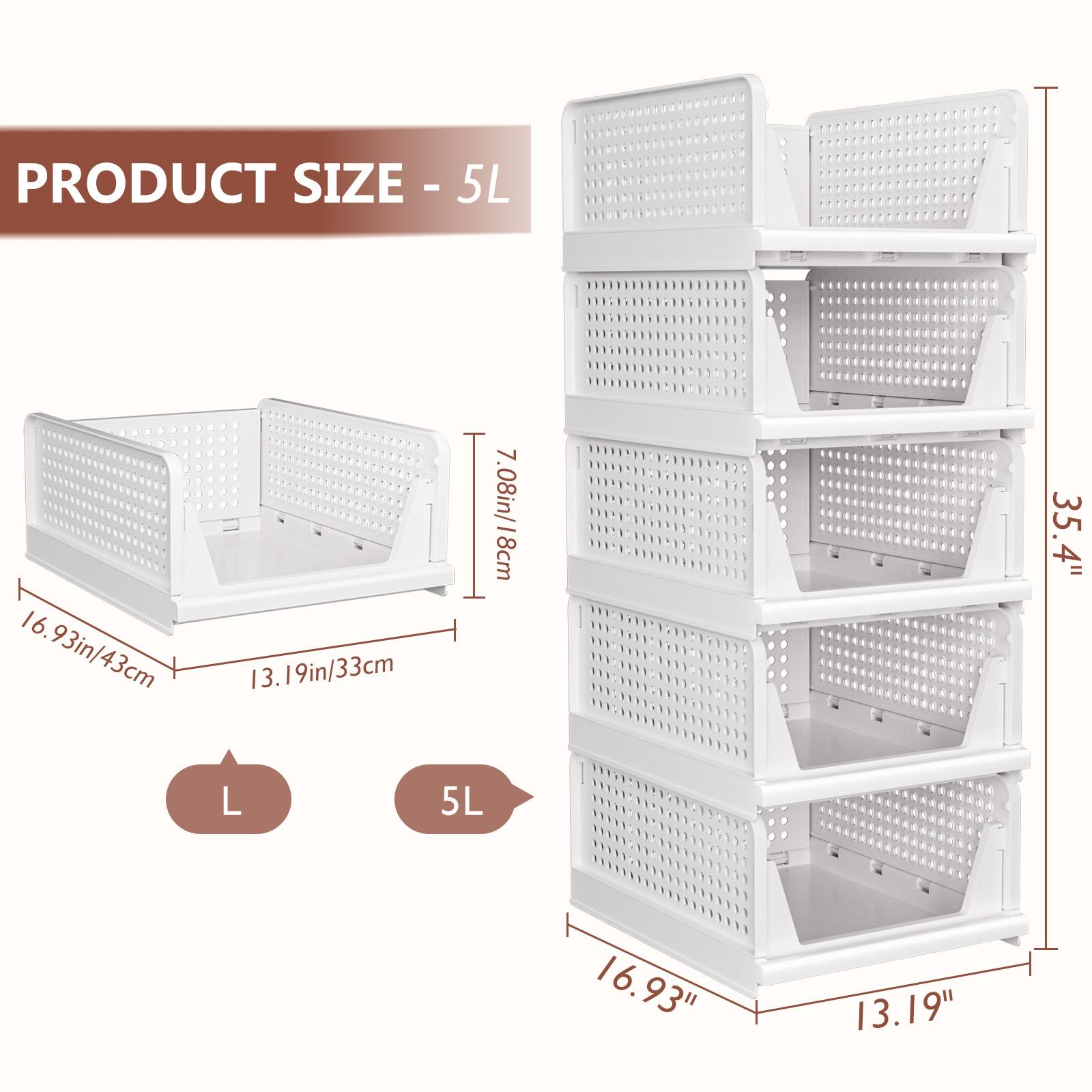 4 Pack 5 Pack Folding Closet Organizers Storage Box, Stackable Storage Bins, Plastic Drawer Basket Closet Storage for Wardrobe Cupboard Kitchen Bathroom Office