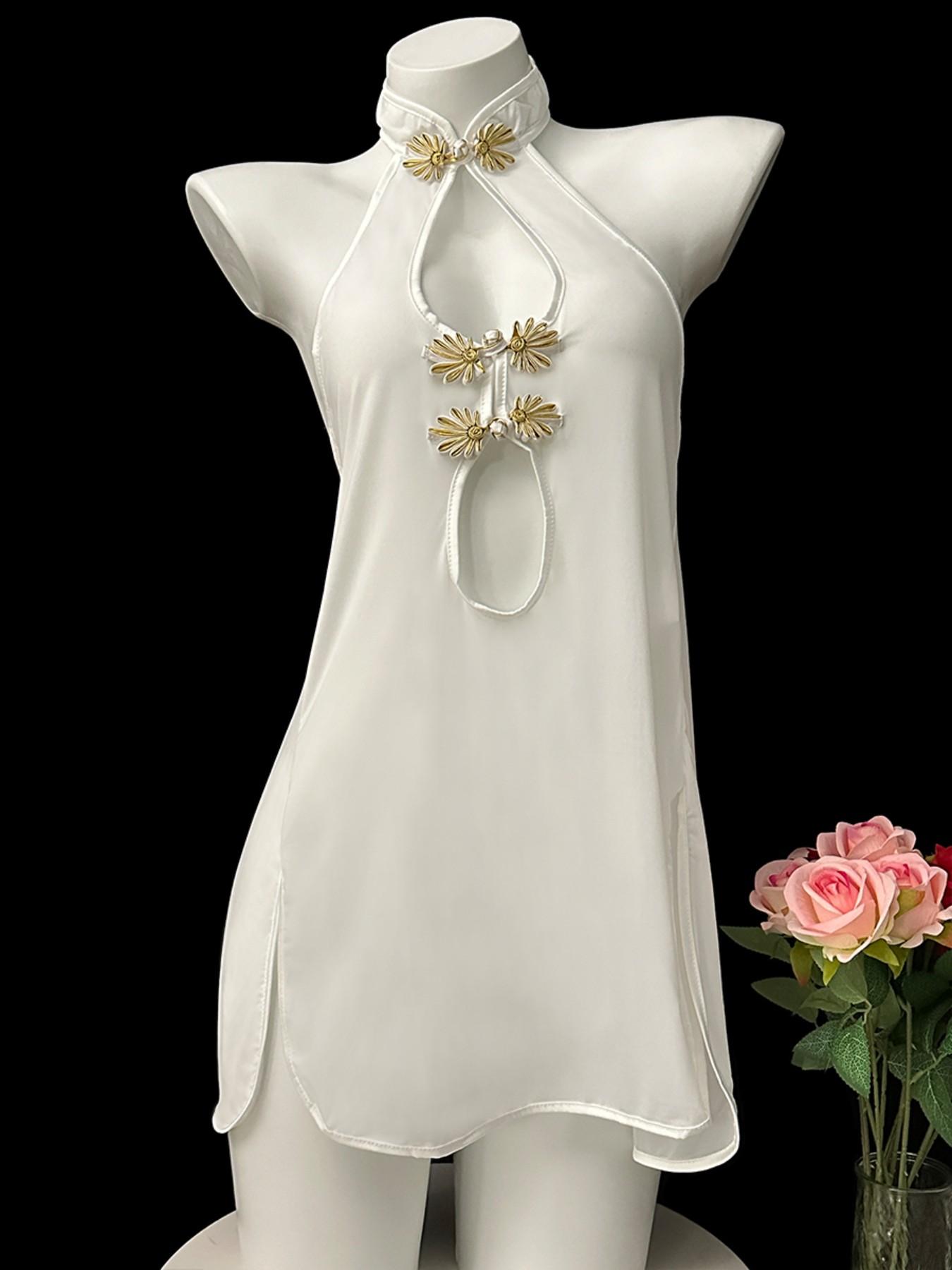 Women's Sexy Sleepwear Set, Vintage Style Lace-Up Design, Comfortable Nightgown & Bralette Combo, Perfect for Everyday Wear